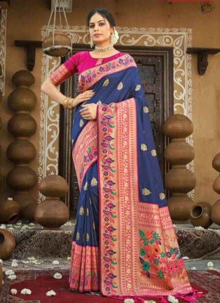 Blue Colour SANGAM SHWETAMBARI New Designer Heavy Wedding Wear Silk Saree Collection 2203